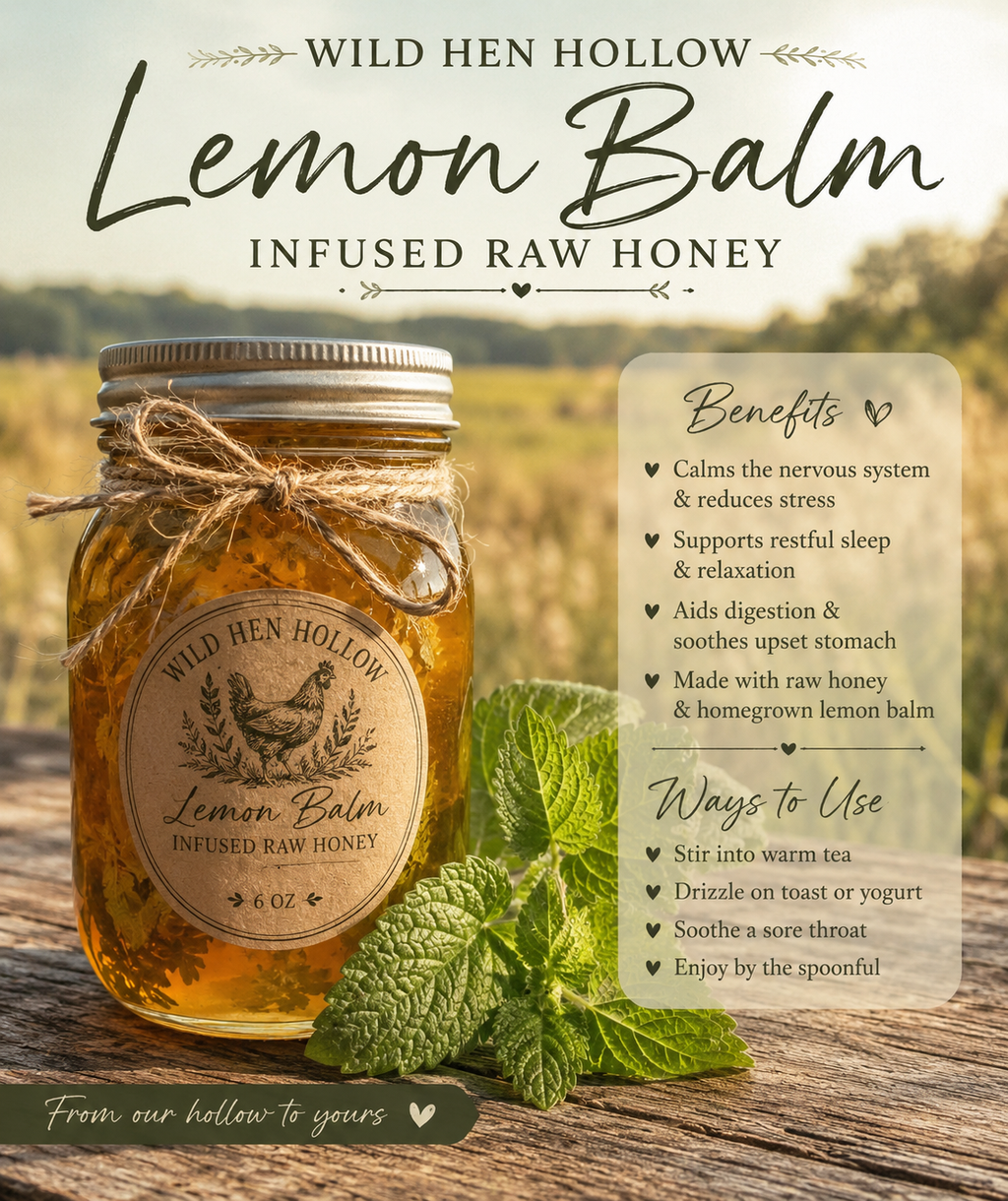 Lemon Balm Infused Raw Honey