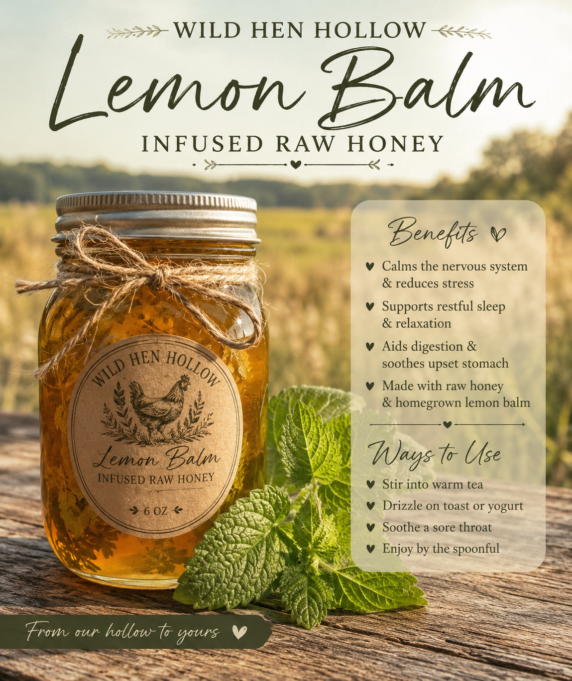 Lemon Balm Infused Raw Honey
